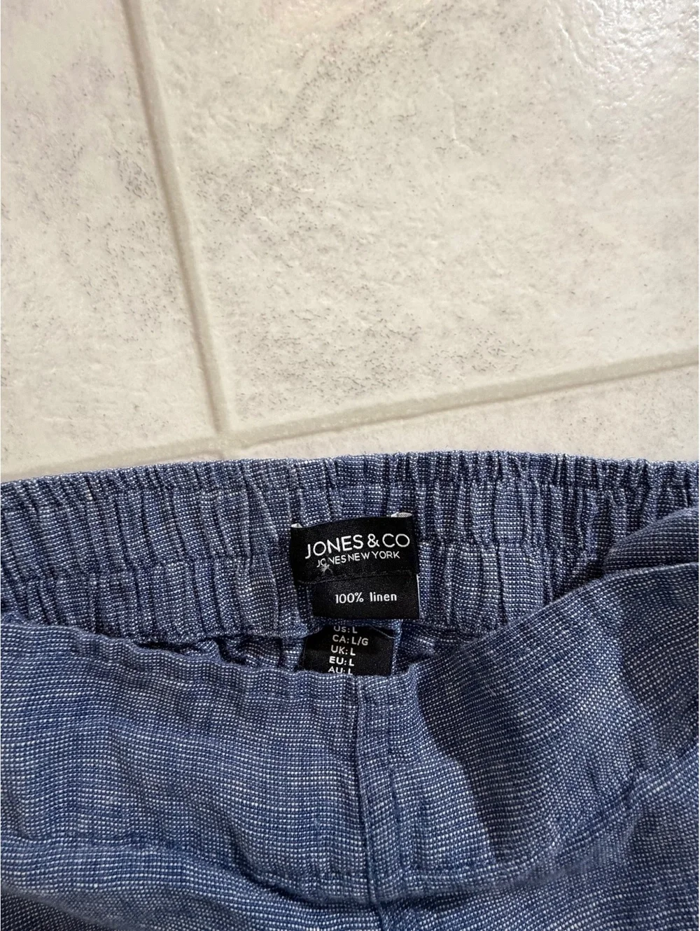 Jones & Co Women's Linen Wide-Leg Pants, Blue, Size L